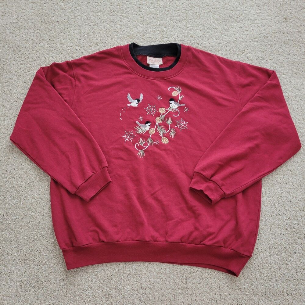 Vintage Christmas Sweater Sweatshirt Embroidered Grandmacore Holiday 80s 90s XL